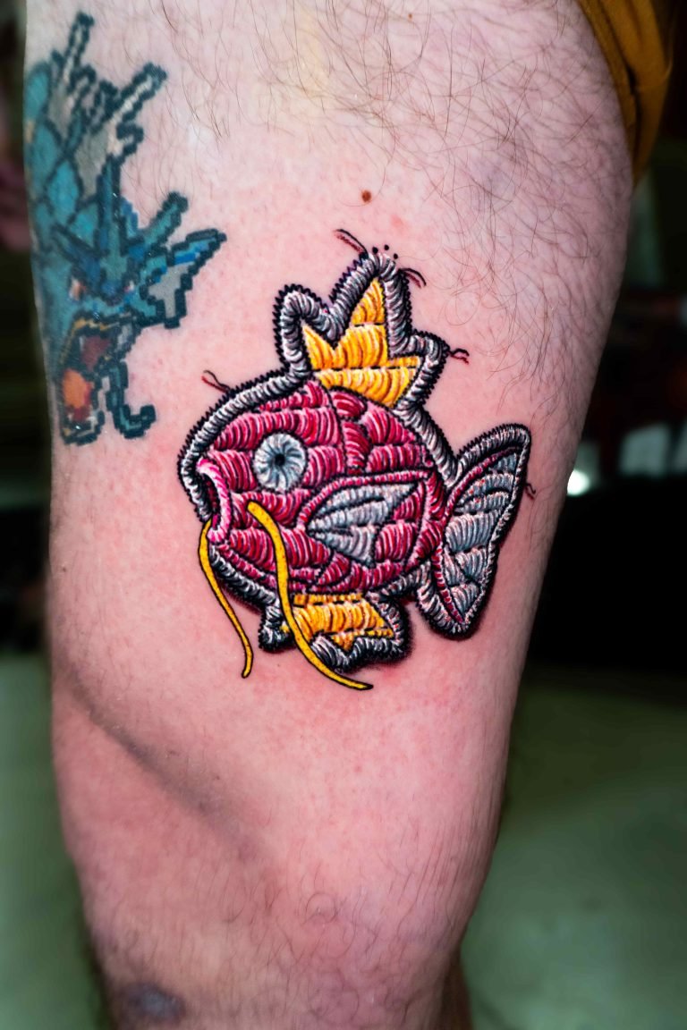 Embroidery tattoo with anime inspiration in New York guest spot