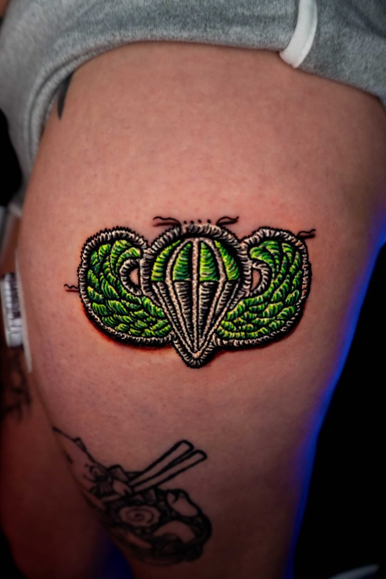 Embroidery patch tattoo Charlotte NC, stitching thread illusion