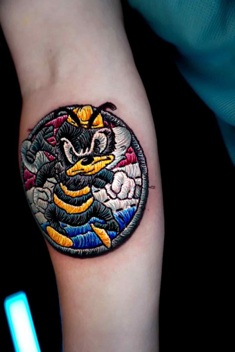 mbroidery patch tattoo New York guest spot, unique stitching work