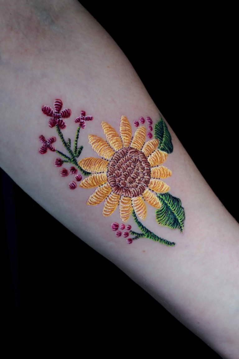 Embroidery patch tattoo Charlotte NC, stitching thread illusion